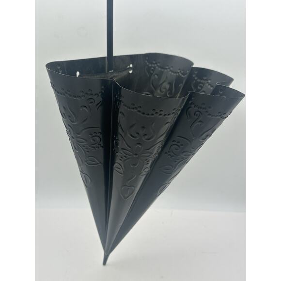 Vintage Metal Floral Hanging Umbrella Cone Wall Decor Black - Picture 7 of 7